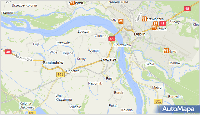 mapa Zajezierze gmina Sieciechów, Zajezierze gmina Sieciechów na mapie Targeo
