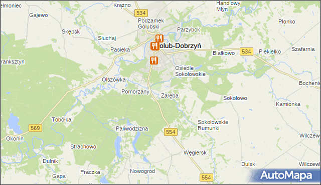 mapa Zaręba gmina Golub-Dobrzyń, Zaręba gmina Golub-Dobrzyń na mapie Targeo