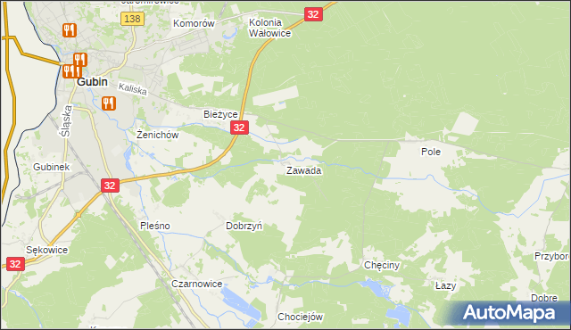 mapa Zawada gmina Gubin, Zawada gmina Gubin na mapie Targeo