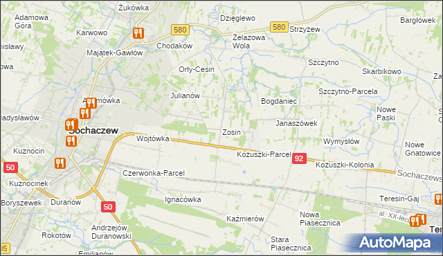 mapa Zosin gmina Sochaczew, Zosin gmina Sochaczew na mapie Targeo