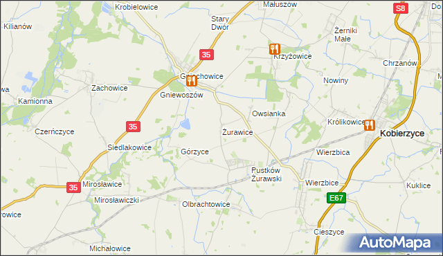 mapa Żurawice gmina Kobierzyce, Żurawice gmina Kobierzyce na mapie Targeo