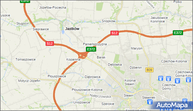 mapa Barak gmina Jastków, Barak gmina Jastków na mapie Targeo