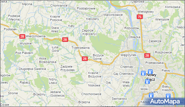mapa Biczyce Górne, Biczyce Górne na mapie Targeo