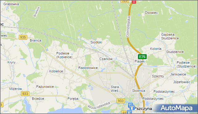 mapa Czarków gmina Pszczyna, Czarków gmina Pszczyna na mapie Targeo