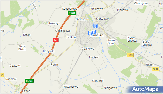 mapa Czarkowo gmina Kościan, Czarkowo gmina Kościan na mapie Targeo