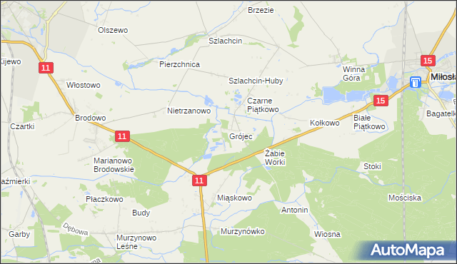 mapa Grójec gmina Środa Wielkopolska, Grójec gmina Środa Wielkopolska na mapie Targeo