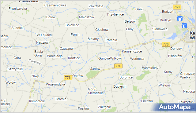 mapa Gunów-Wilków, Gunów-Wilków na mapie Targeo