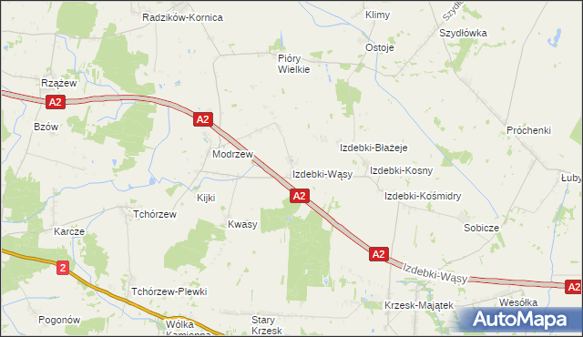 mapa Izdebki-Wąsy, Izdebki-Wąsy na mapie Targeo