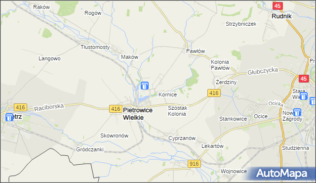 mapa Kornice, Kornice na mapie Targeo