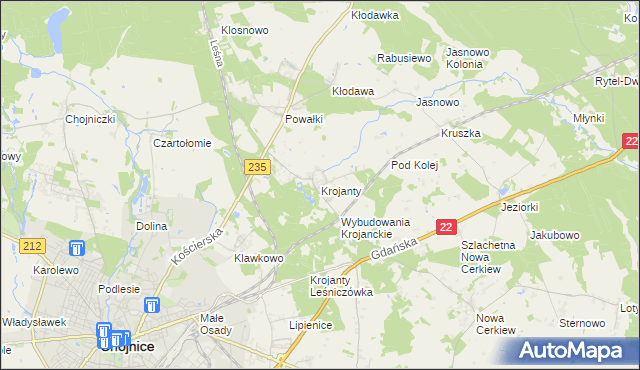 mapa Krojanty, Krojanty na mapie Targeo