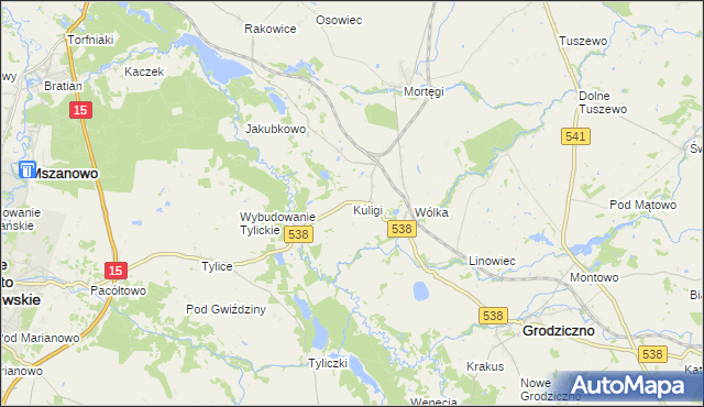 mapa Kuligi gmina Grodziczno, Kuligi gmina Grodziczno na mapie Targeo