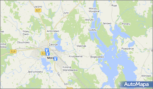 mapa Maliniak gmina Morąg, Maliniak gmina Morąg na mapie Targeo