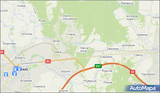 mapa Męcka Wola, Męcka Wola na mapie Targeo
