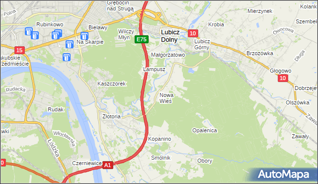mapa Nowa Wieś gmina Lubicz, Nowa Wieś gmina Lubicz na mapie Targeo