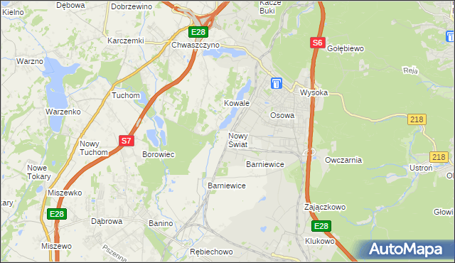 mapa Nowy Świat gmina Żukowo, Nowy Świat gmina Żukowo na mapie Targeo