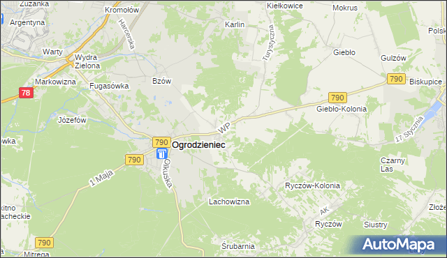 mapa Podzamcze gmina Ogrodzieniec, Podzamcze gmina Ogrodzieniec na mapie Targeo