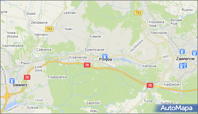 mapa Poręba powiat zawierciański, Poręba powiat zawierciański na mapie Targeo
