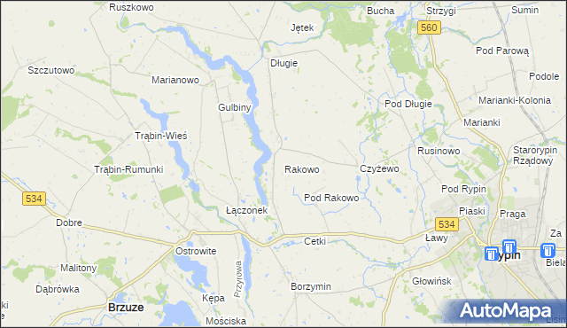 mapa Rakowo gmina Rypin, Rakowo gmina Rypin na mapie Targeo