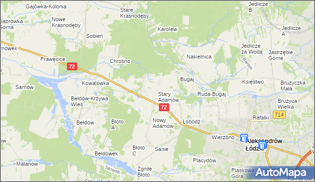 mapa Stary Adamów gmina Aleksandrów Łódzki, Stary Adamów gmina Aleksandrów Łódzki na mapie Targeo