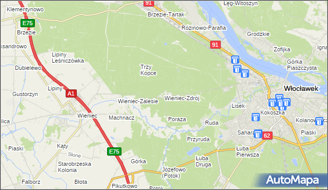 mapa Wieniec-Zdrój, Wieniec-Zdrój na mapie Targeo