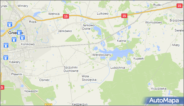 mapa Wierzbiczany gmina Gniezno, Wierzbiczany gmina Gniezno na mapie Targeo