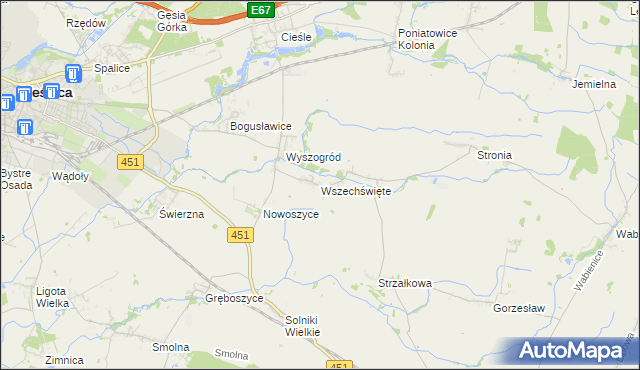 mapa Wszechświęte gmina Oleśnica, Wszechświęte gmina Oleśnica na mapie Targeo