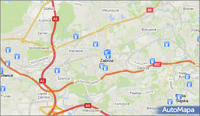mapa Zabrza, Zabrze na mapie Targeo