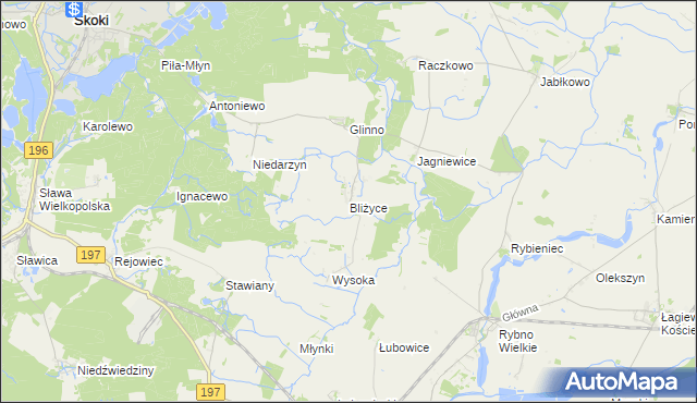 mapa Bliżyce gmina Skoki, Bliżyce gmina Skoki na mapie Targeo