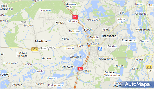 mapa Góra gmina Miedźna, Góra gmina Miedźna na mapie Targeo