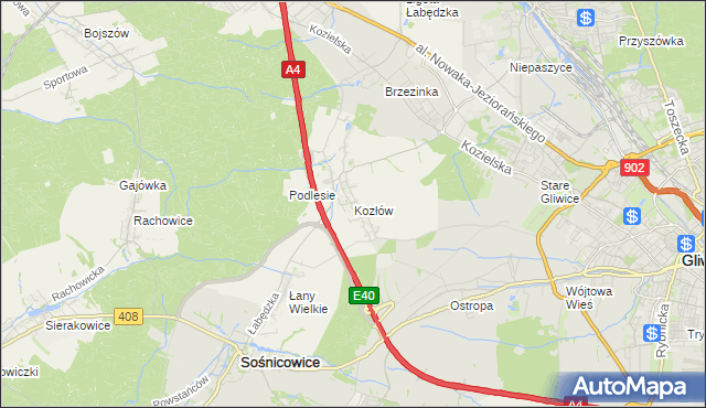 mapa Kozłów gmina Sośnicowice, Kozłów gmina Sośnicowice na mapie Targeo