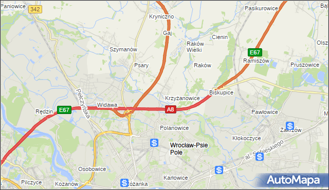 mapa Krzyżanowice gmina Wisznia Mała, Krzyżanowice gmina Wisznia Mała na mapie Targeo