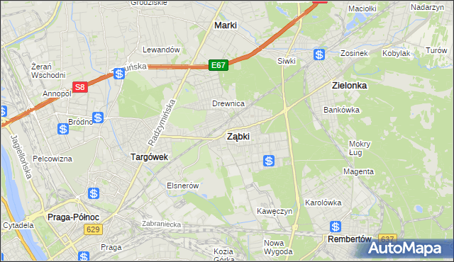 mapa Ząbki powiat wołomiński, Ząbki powiat wołomiński na mapie Targeo