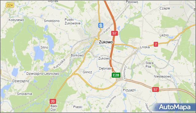 mapa Żukowo powiat kartuski, Żukowo powiat kartuski na mapie Targeo