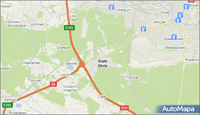 mapa Białe Błota powiat bydgoski, Białe Błota powiat bydgoski na mapie Targeo
