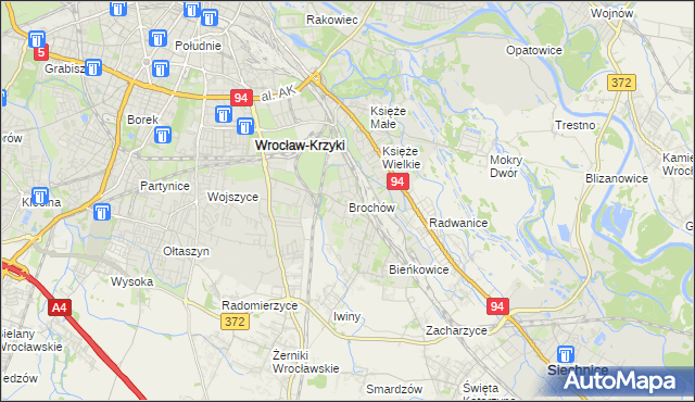 mapa Brochów gmina Wrocław, Brochów gmina Wrocław na mapie Targeo