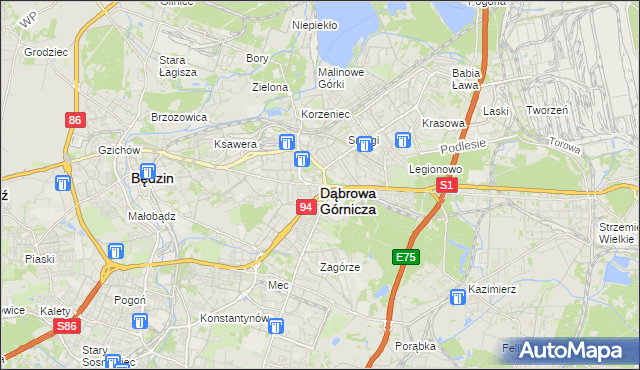 mapa Dąbrowa Górnicza, Dąbrowa Górnicza na mapie Targeo