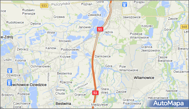 mapa Dankowice gmina Wilamowice, Dankowice gmina Wilamowice na mapie Targeo