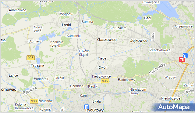mapa Piece gmina Gaszowice, Piece gmina Gaszowice na mapie Targeo