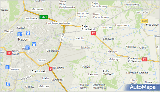mapa Sadków gmina Jedlnia-Letnisko, Sadków gmina Jedlnia-Letnisko na mapie Targeo