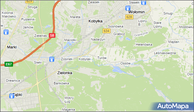 mapa Turów gmina Wołomin, Turów gmina Wołomin na mapie Targeo