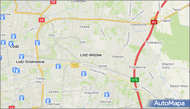 mapa Widzew, Widzew na mapie Targeo