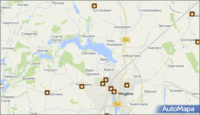 mapa Baba gmina Mogilno, Baba gmina Mogilno na mapie Targeo