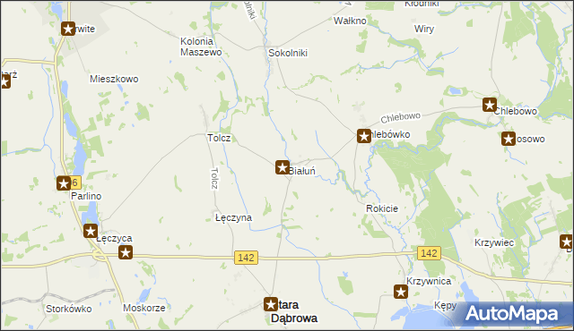 mapa Białuń gmina Stara Dąbrowa, Białuń gmina Stara Dąbrowa na mapie Targeo