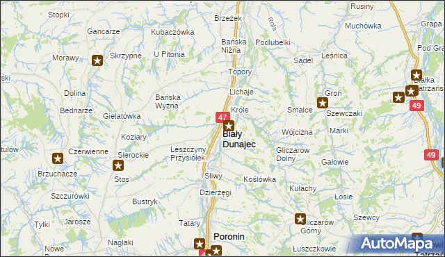 mapa Biały Dunajec, Biały Dunajec na mapie Targeo
