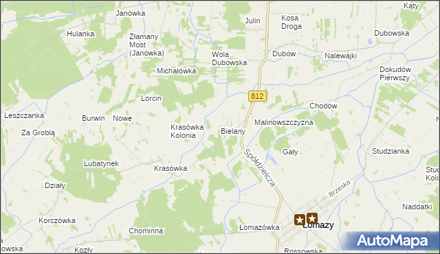 mapa Bielany gmina Łomazy, Bielany gmina Łomazy na mapie Targeo