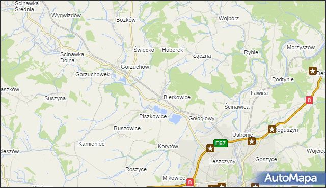 mapa Bierkowice, Bierkowice na mapie Targeo