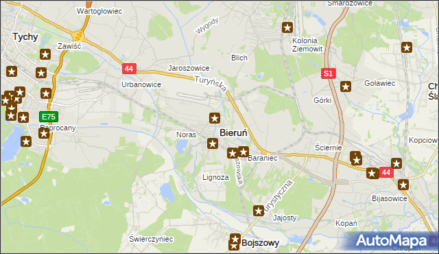 mapa Bieruń, Bieruń na mapie Targeo