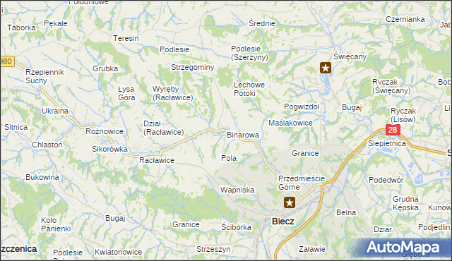 mapa Binarowa, Binarowa na mapie Targeo