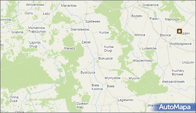 mapa Biskupice gmina Grodziec, Biskupice gmina Grodziec na mapie Targeo