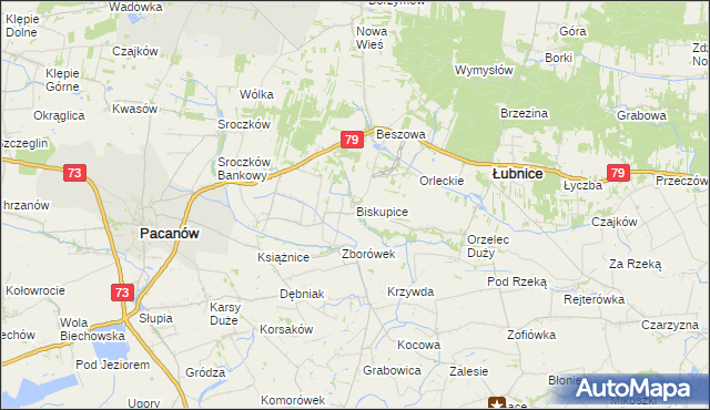 mapa Biskupice gmina Pacanów, Biskupice gmina Pacanów na mapie Targeo